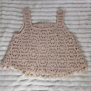 NWT ILLA ILLA 100% cotton crochet lace boho festival tassel crop tank, cream, S